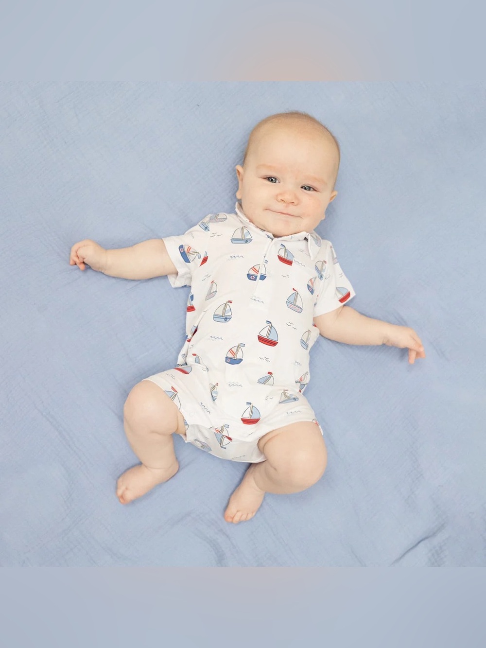 Angel Dear Polo Shortie Bubbly Sailboats Blue Matching Swaddle Blanket Gift Set